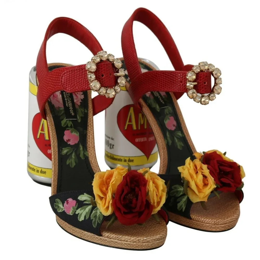 Dolce & Gabbana Multicolor Floral Crystal Embellished Sandals - Picture 6 of 8